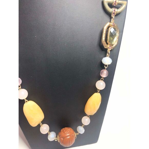 979 CHICO'S gold tone agate beaded station statement necklace 32-36" - Picture 2 of 3